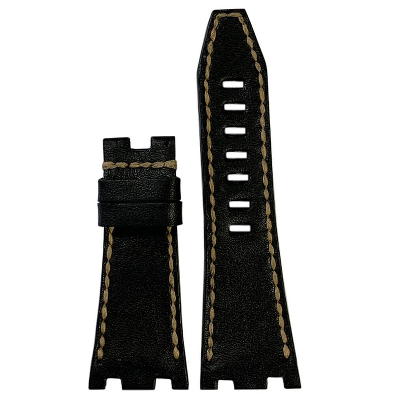 Vintage Leather Watch Band | Charcoal | Brown Stitch | for 42MM AP Royal Oak Offshore (Deploy Buckle)