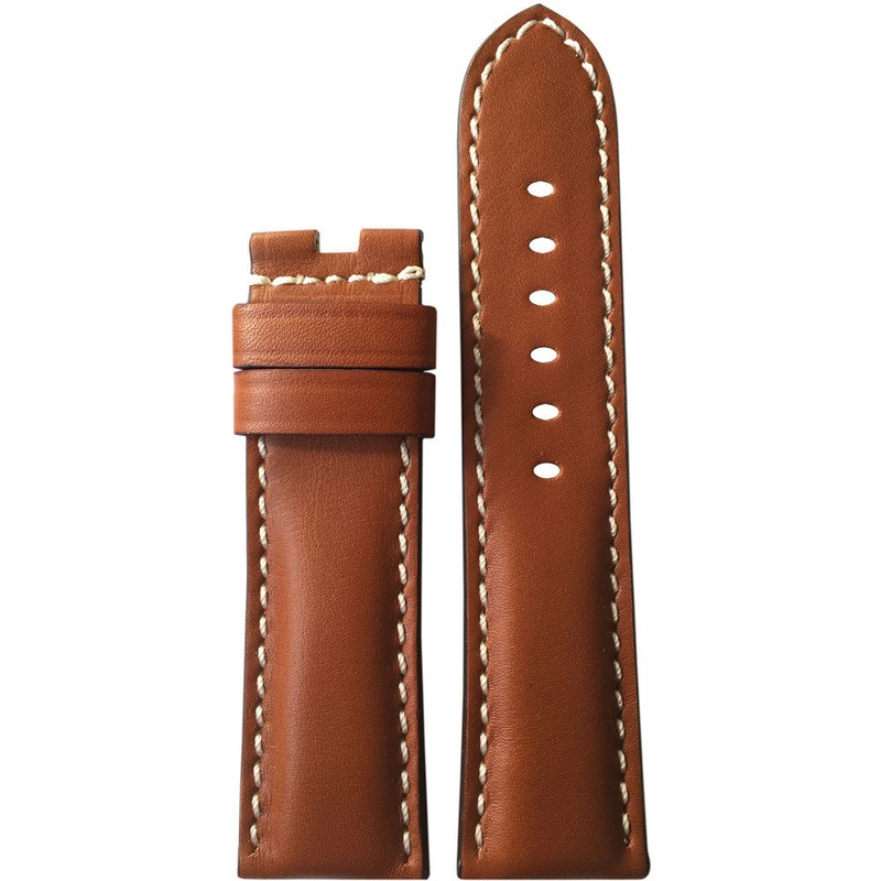 Vintage Leather Watch Band | Smooth Brown | White Stitch  | 22x22mm | For Panerai Deploy