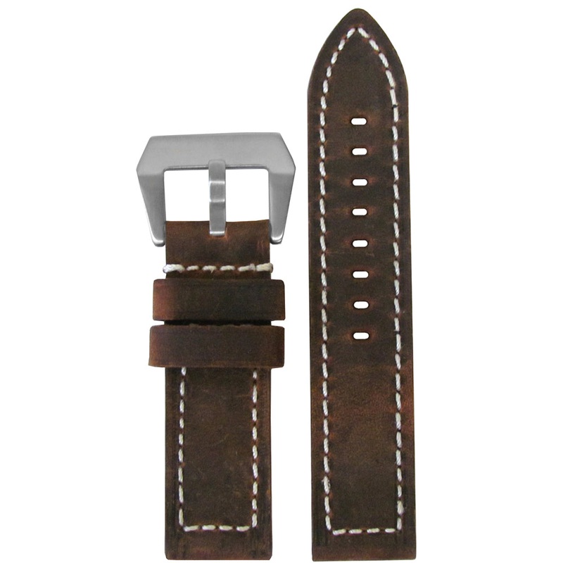 Vintage Soft Suede Deep Oil Watch Band | Flat | Brown | White Stitch