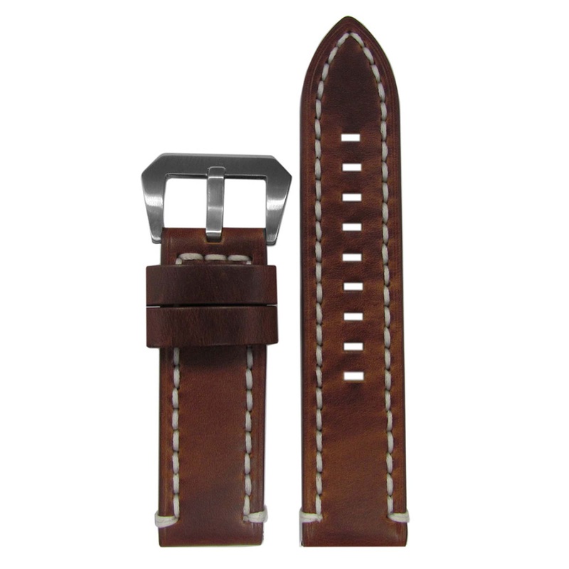 Vintage Tobacco Leather Watch Band | White Stitch