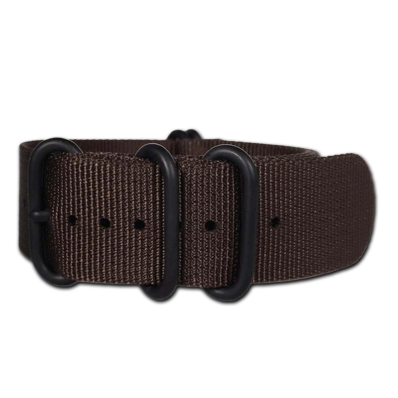 Ballistic Nylon Watch Band | 5-Ring | Brown | PVD (Black) Hardware