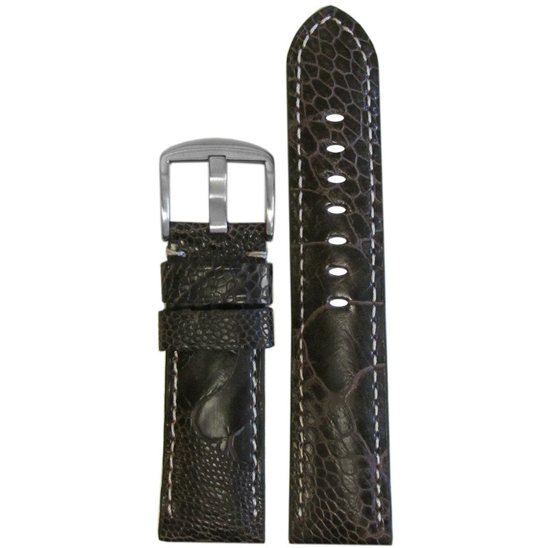 Classic Ostrich Leg Watch Band | Black | White Stitch