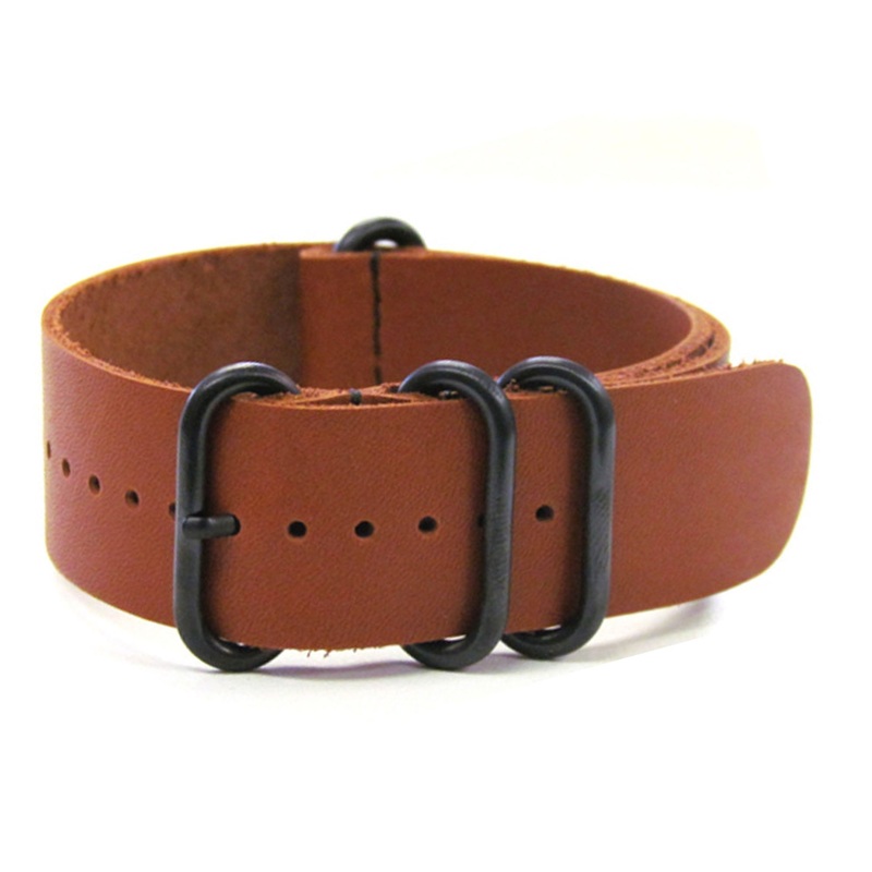Classic Vintage Leather Watch Band | 4-Ring PVD (Black) | One-Piece | Smooth Mahogany