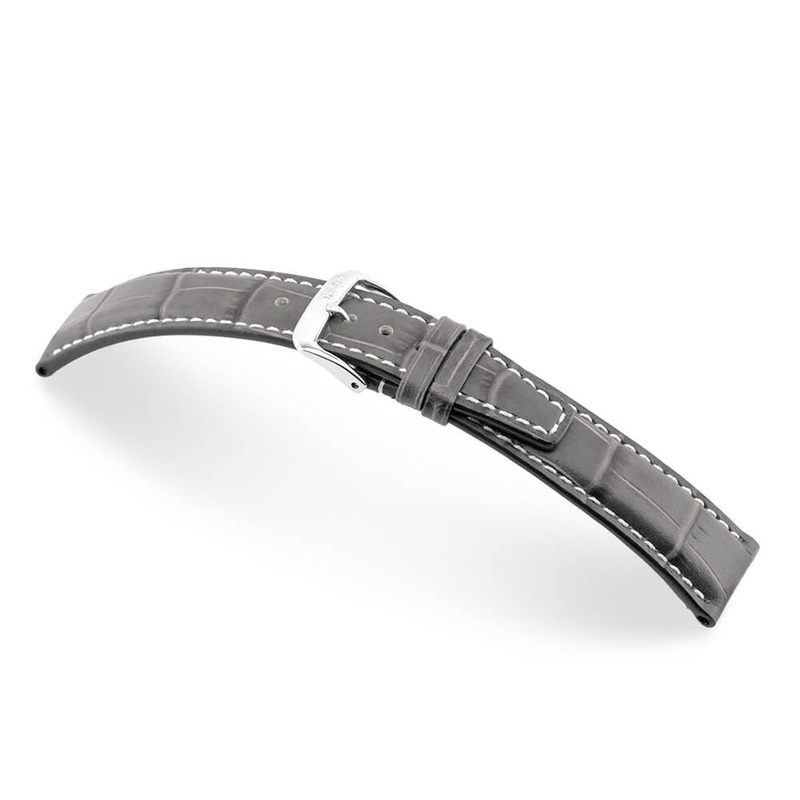 Embossed Alligator Grain on Cow Leather Watch Band | Boston | Stone Grey