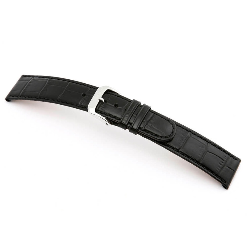 Embossed Leather Alligator Print Watch Band | Argentina | Black