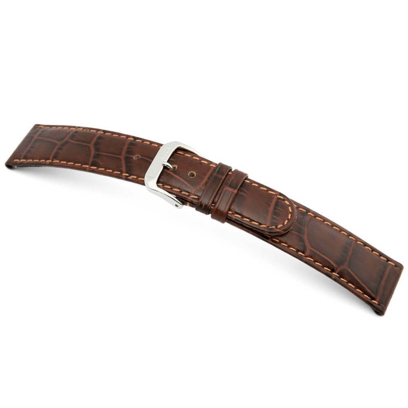 Embossed Leather Alligator Print Watch Band | Argentina | Mahogany