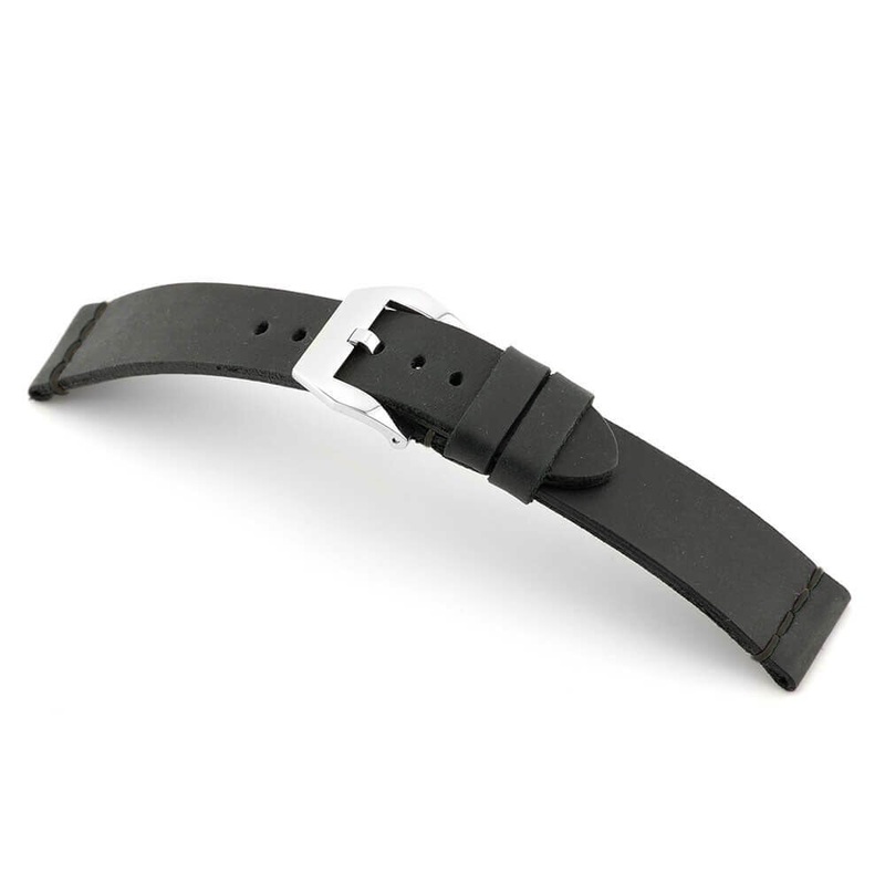 Genuine Vintage Leather Watch Band | Birmingham | Black | Black Minimal Stitch