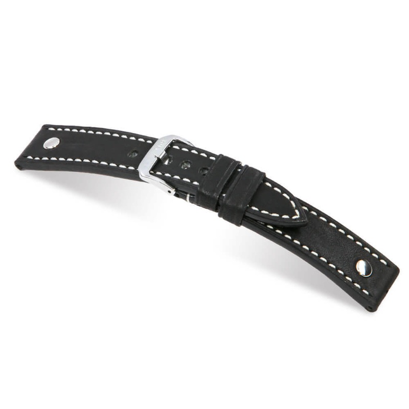 Genuine Vintage Leather Watch Band | London | Stainless Steel Rivets | Black