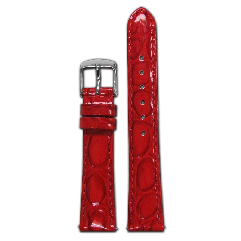 Glossy Embossed Leather Gator Watch Band | Quick Release | Deep Red | for Michele