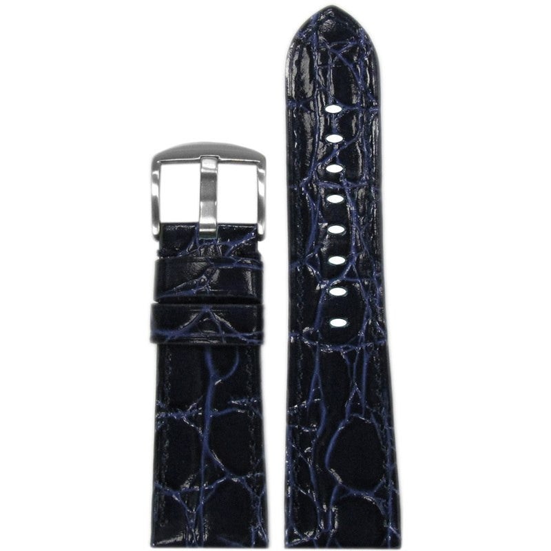 Glossy Embossed Leather Watch Band | Gator Print | Dark Blue | Colored Stitch | for Panerai Radiomir