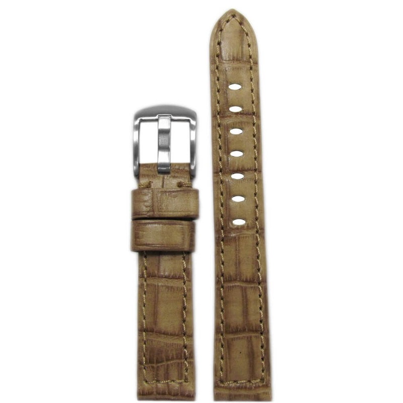Natural Classic Embossed Leather Gator Watch Band | Padded | Cork | Match Stitch