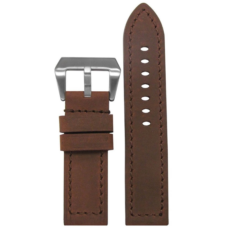 Natural Vintage Leather Watch Band | Flat | Brown | Match Stitch