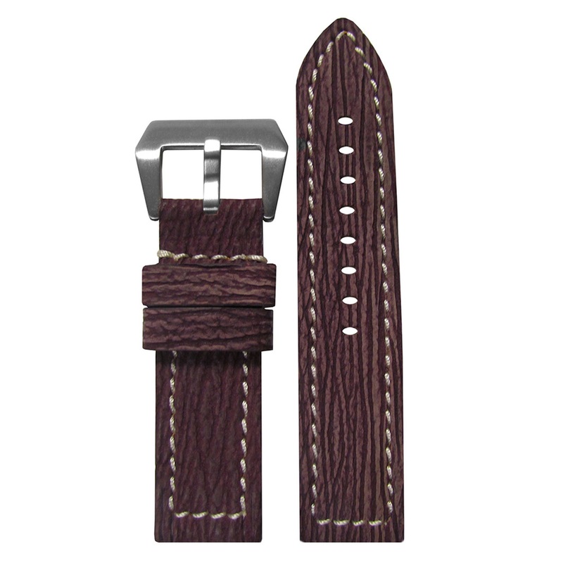Nubuk Shark Skin Watch Band | Flat | Bordeaux | White Stitch