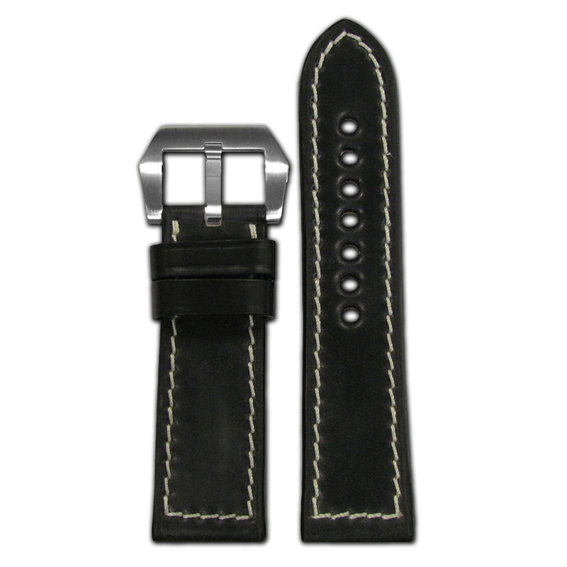 Shell Cordovan Leather Watch Band | Flat | Black | White Stitch