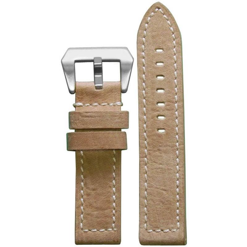 Sione Vintage Leather Watch Band | Flat | Beige | White Stitch