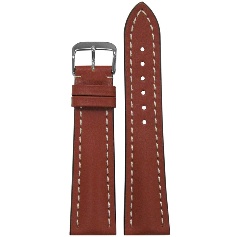 Soft Calf Leather Watch Band | Cognac | White Stitch | For Breitling