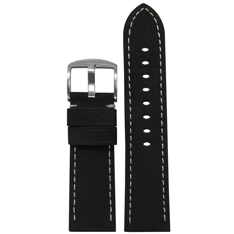 Soft Calf Leather Watch Band | Padded | Black Suede | White Stitch