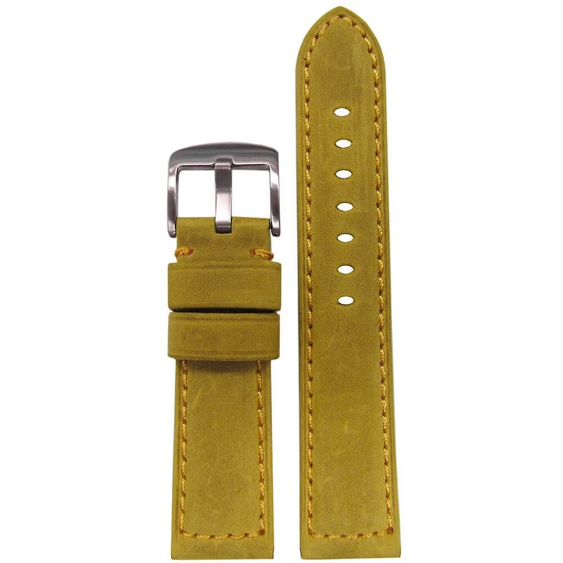 Soft Suede Vintage Leather Watch Band | Padded | Golden “Buck” | Match Stitch
