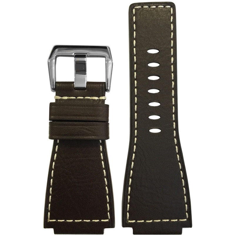 Tanned Leather Watch Band | Mocha Grain | White Stitch | For Bell & Ross