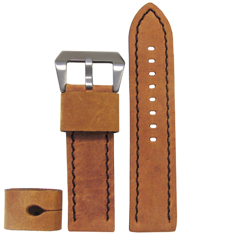 Vintage Calf Leather Watch Band | Explorer | Honey Maple | Black Stitching