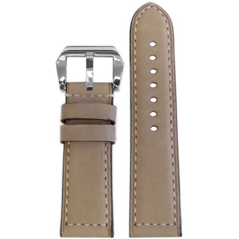Vintage Calf Leather Watch Band | “La Villette” | Padded | Cream | White Stitch