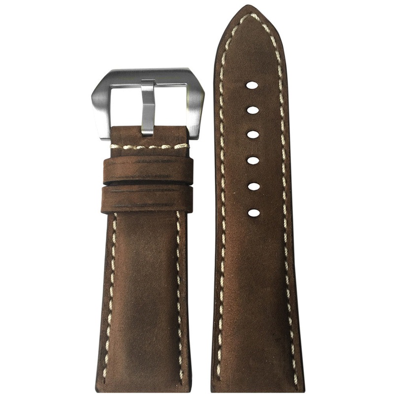 Vintage Leather Watch Band | Brown Suede | White Stitch | For Panerai Radiomir