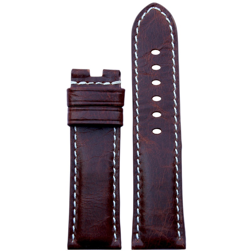 Vintage Leather Watch Band | Burnt Maroon | White Stitch | For Panerai Deploy