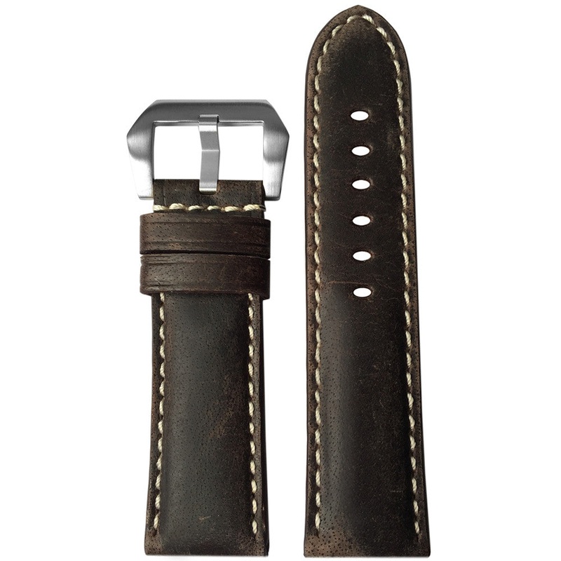 Vintage Leather Watch Band | Padded | Stone | White Stitch | For Panerai