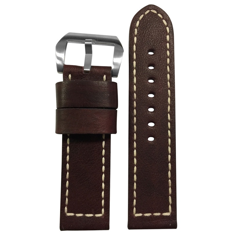 Vintage Leather Watch Band | Smooth Brown | White Box Stitch