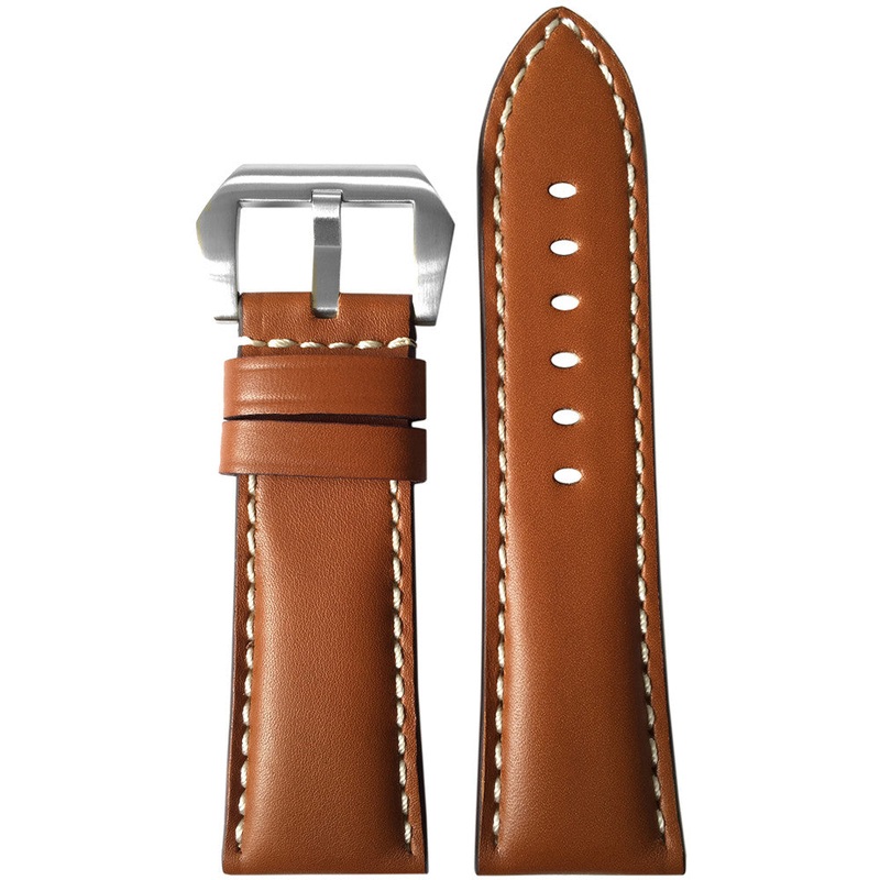 Vintage Leather Watch Band | Smooth Medium Brown | White Stitch | For Panerai Radiomir