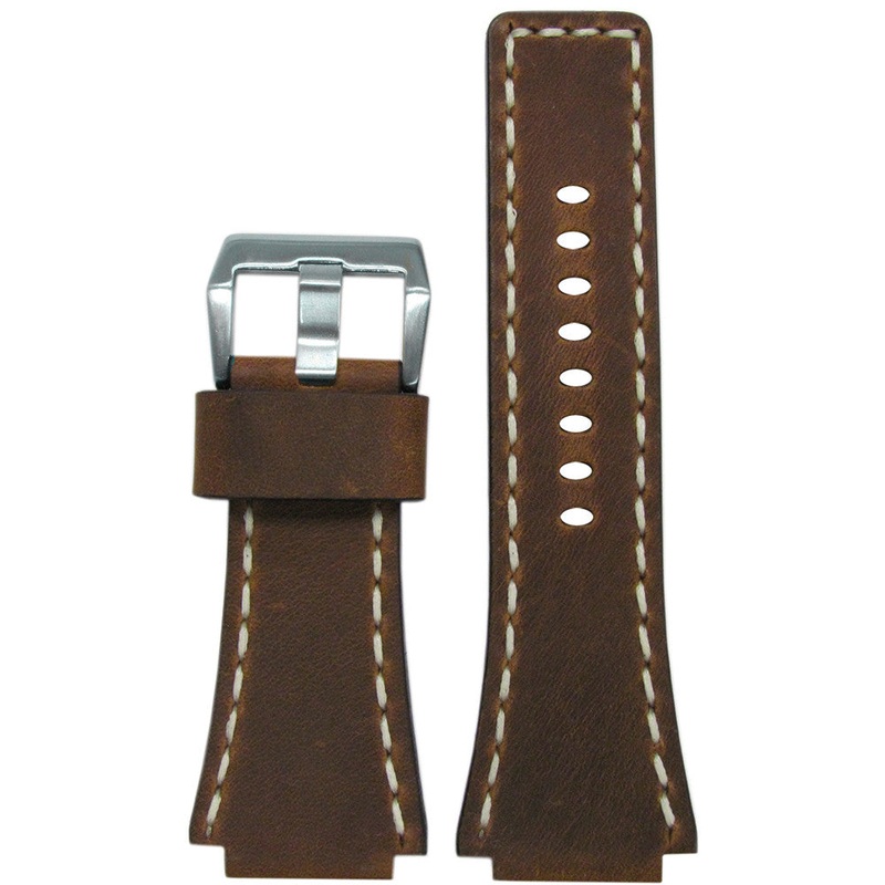 Vintage Leather Watch Band | Tobacco | White Stitching | for Bell & Ross