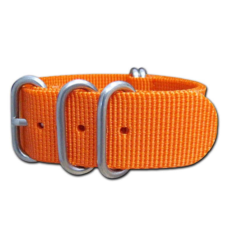 Ballistic Nylon Watch Band | 5-Ring | Orange | Brushed Hardware