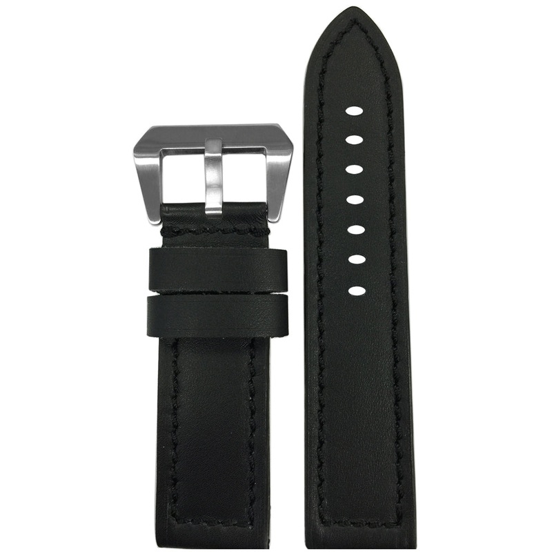 Black 190 Soft Calf Leather Watch Band | Flat | Black Stitch