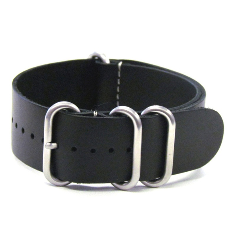 Classic Vintage Leather Watch Band | 4-Ring Brushed | One-Piece | Smooth Black