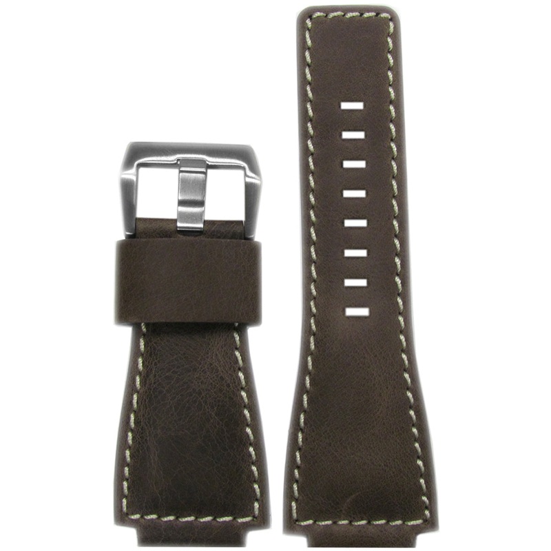 Dark Oak Distressed Vintage Leather Watch Band | White Stitching | For Bell & Ross