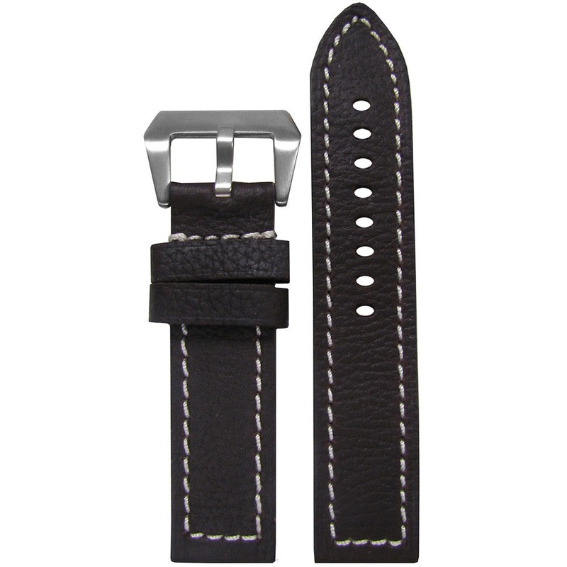 Darkest Brown Deep Oil Leather Watch Band | Flat | White Stitch