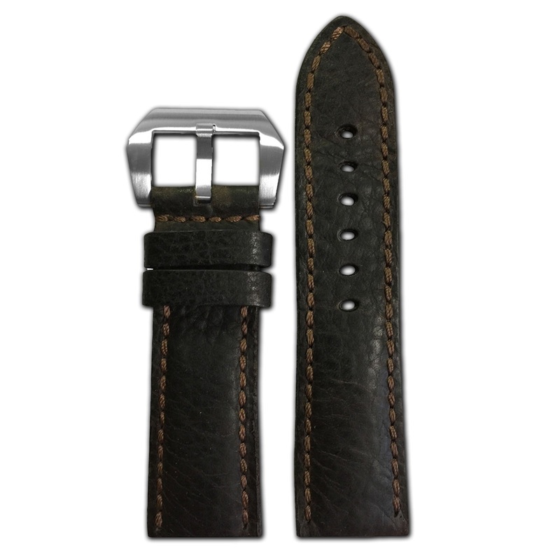 Darkest Deep Oil Leather Watch Band | Padded | Brown | Brown Stitch | For Panerai