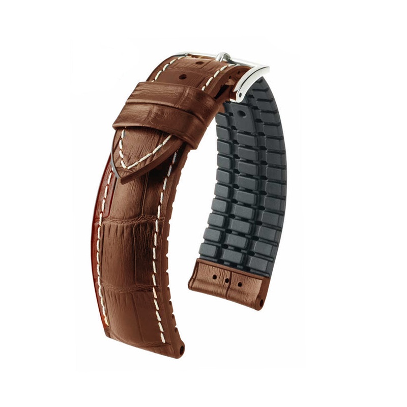 Embossed Italian Calfskin Watch Strap | George | Golden Brown | Premium White Stitch | Hirsch Performance Series