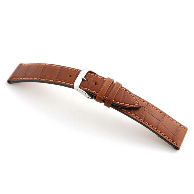 Embossed Leather Alligator Print Watch Band | Orlando | Cognac