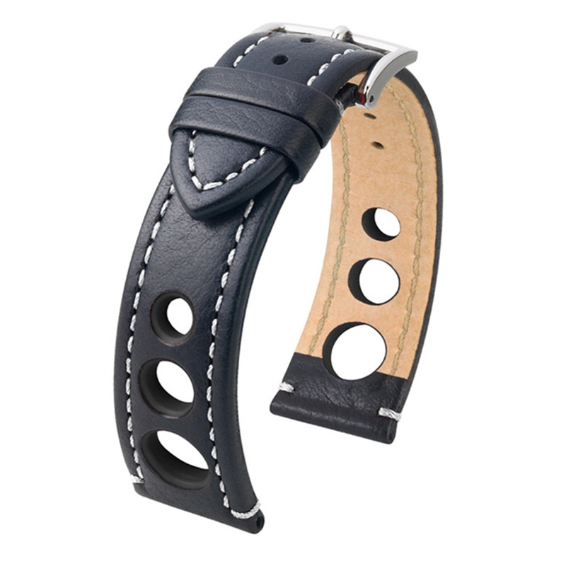 Hirsch Rally Watch Band | Black | White Stitch & Black Siding