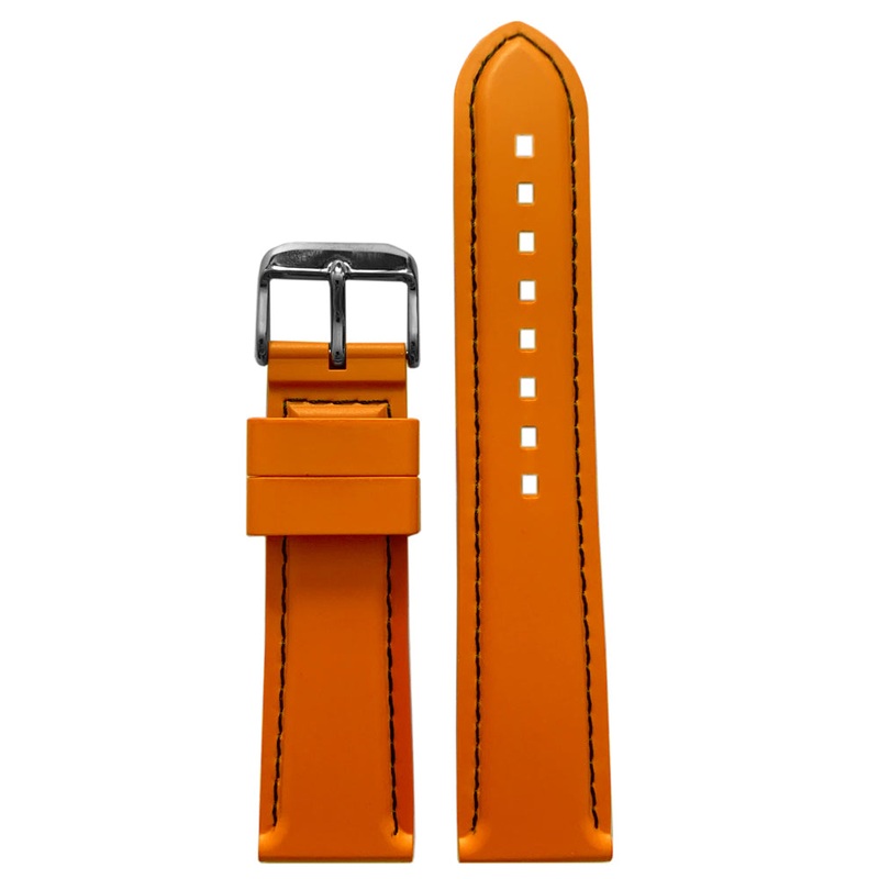 NBR Italian Rubber Watch Band | Bonetto 325 | Orange | Black Stitch Diver