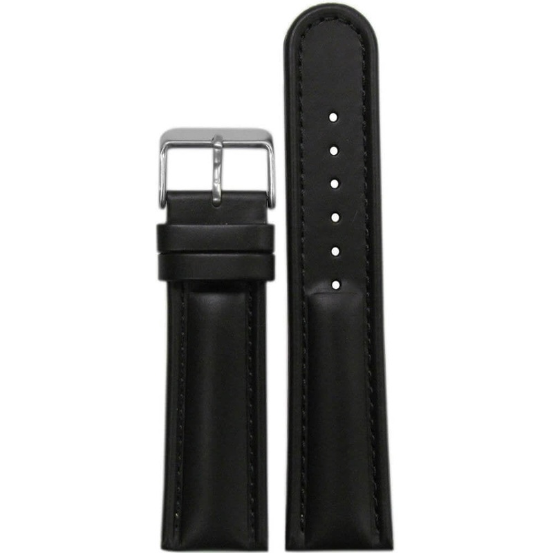 Quick Release | Padded Saddle Leather Watch Band | Black | Match Stitch