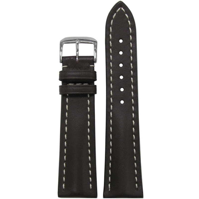 Soft Calf Leather Watch Band | Mocha | White Stitch | For Breitling