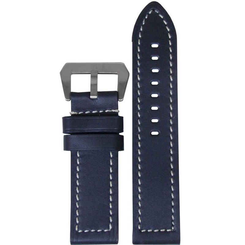 Swiss Anfibio Leather Watch Band | Waterproof | Flat | Navy | White Stitch
