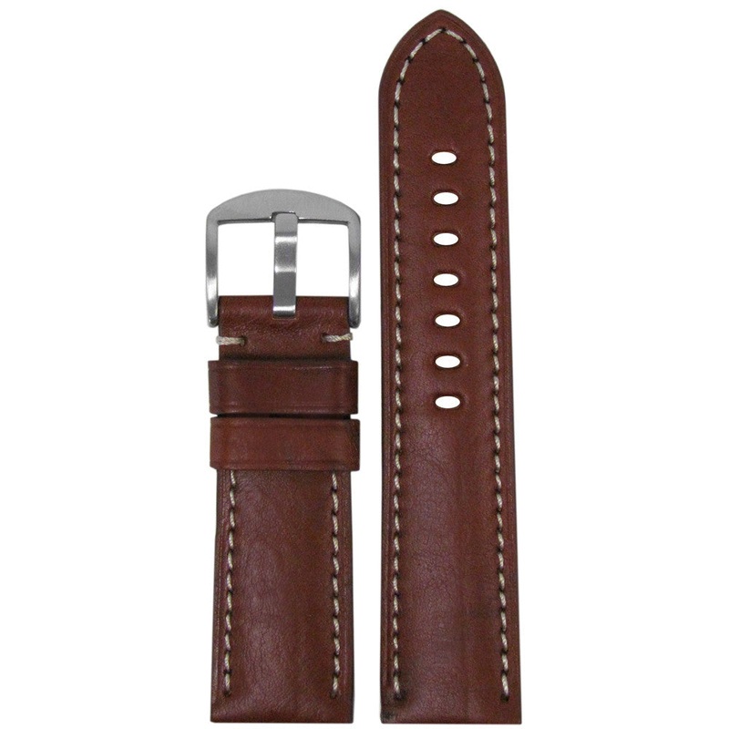 Vintage Leather Watch Band | Classic “Officer” | Brown-Red | Off-White Stitch