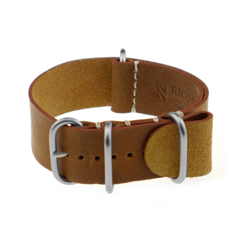 Vintage Leather Watch Band | Copenhagen | One-Piece | 4 Brushed Rings | Cognac