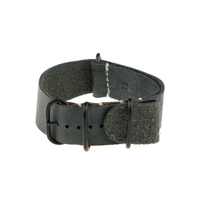 Vintage Leather Watch Band | Oslo | One-Piece | 4 PVD Rings | Stone Grey