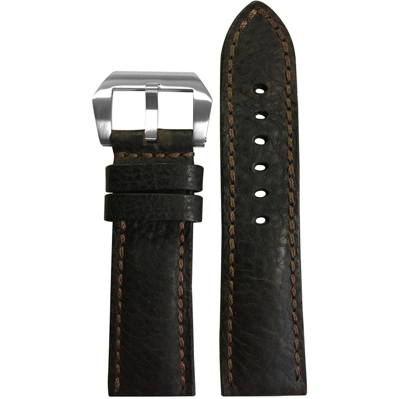 Vintage Leather Watch Band | Padded | Deep Oil Brown | Match Stitch | For Panerai