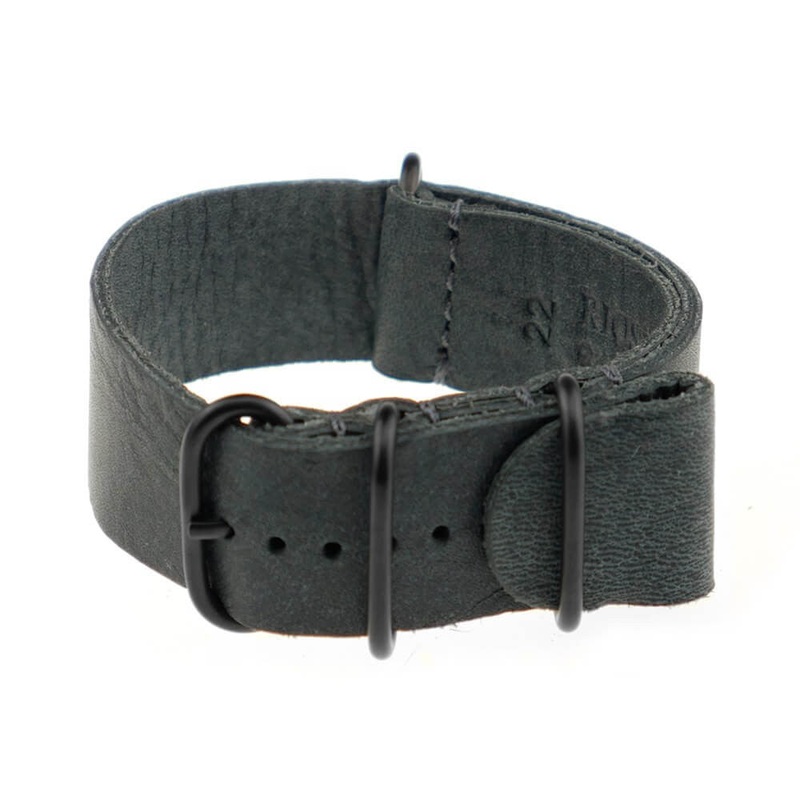 Vintage Leather Watch Band | Riga | One-Piece | 4 PVD Rings | Stone Grey