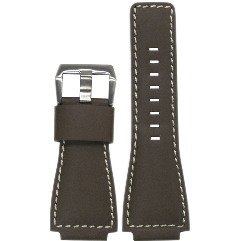 Vintage Leather Watch Band | Smooth Brown | White Stitching | For Bell & Ross